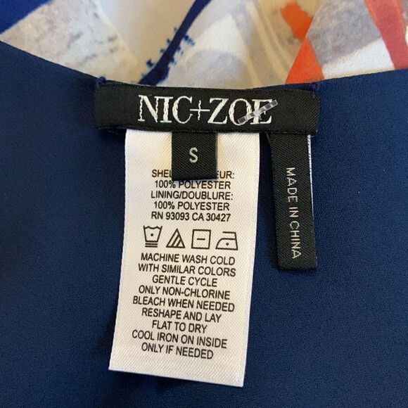 Nic + Zoe  gray white sleeveless blouse with navy underlay Size S NWT - Picture 7 of 9